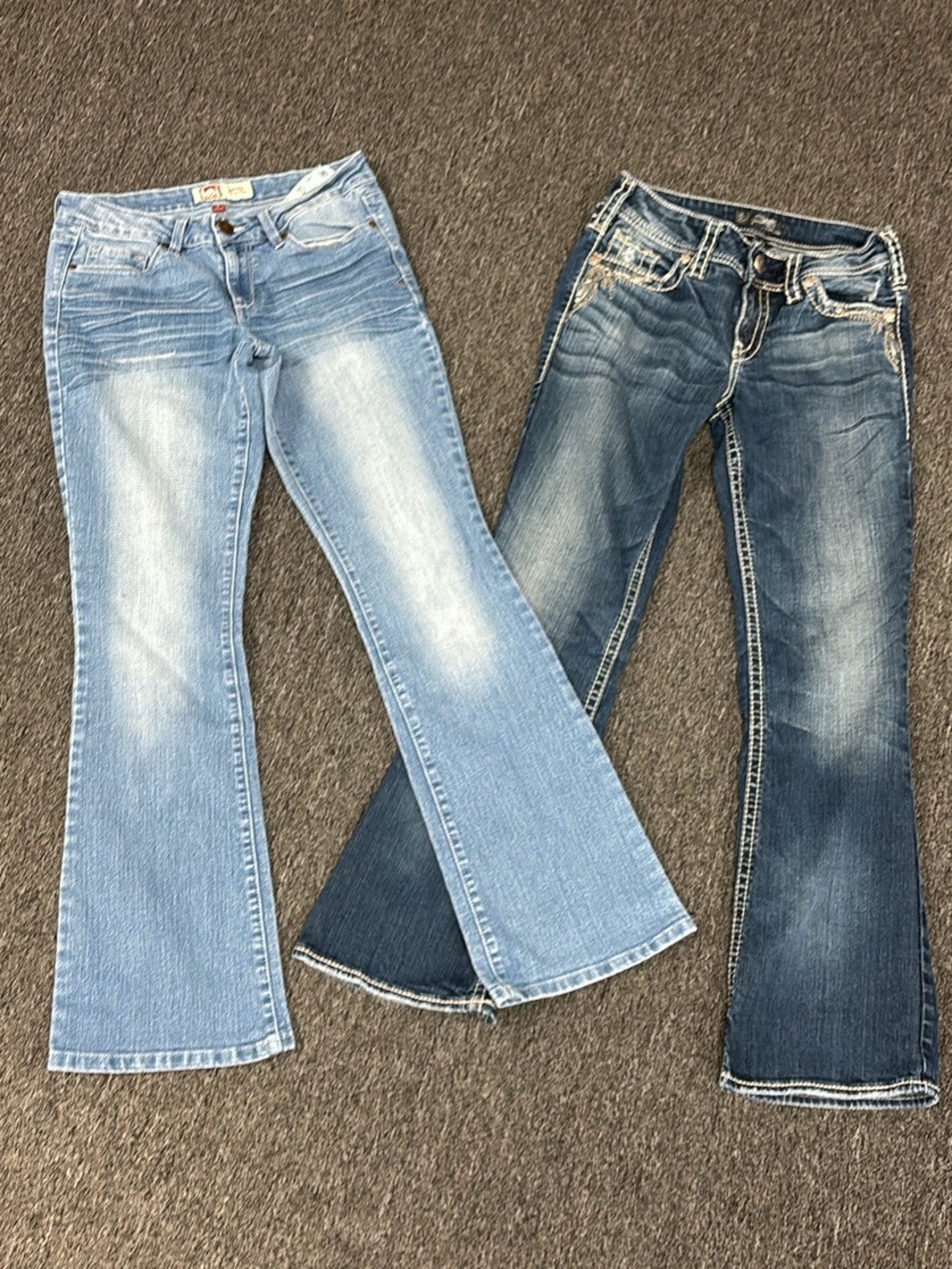 lei Two-Tone Flare Jeans Set - Light & Dark Blue
